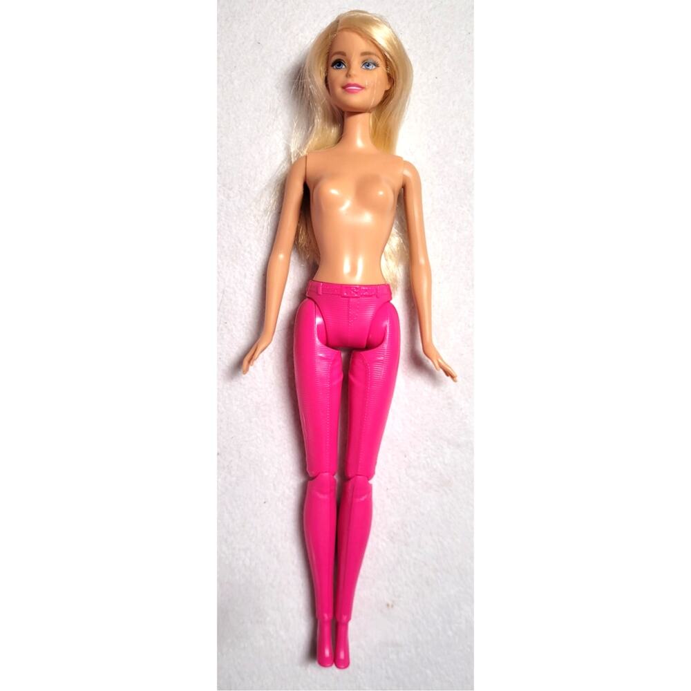 2014 Mattel Barbie Doll Molded On Pink Jeans Articulated Legs Blonde Hair